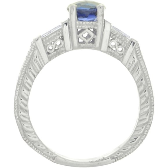 10K White Gold Baguette Diamond and  Sapphire ring